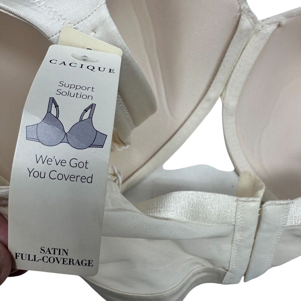 Cacique Cream White Satin Full Coverage Underwire Full Cup Bra Plus Size 38G NWT - Picture 4 of 5
